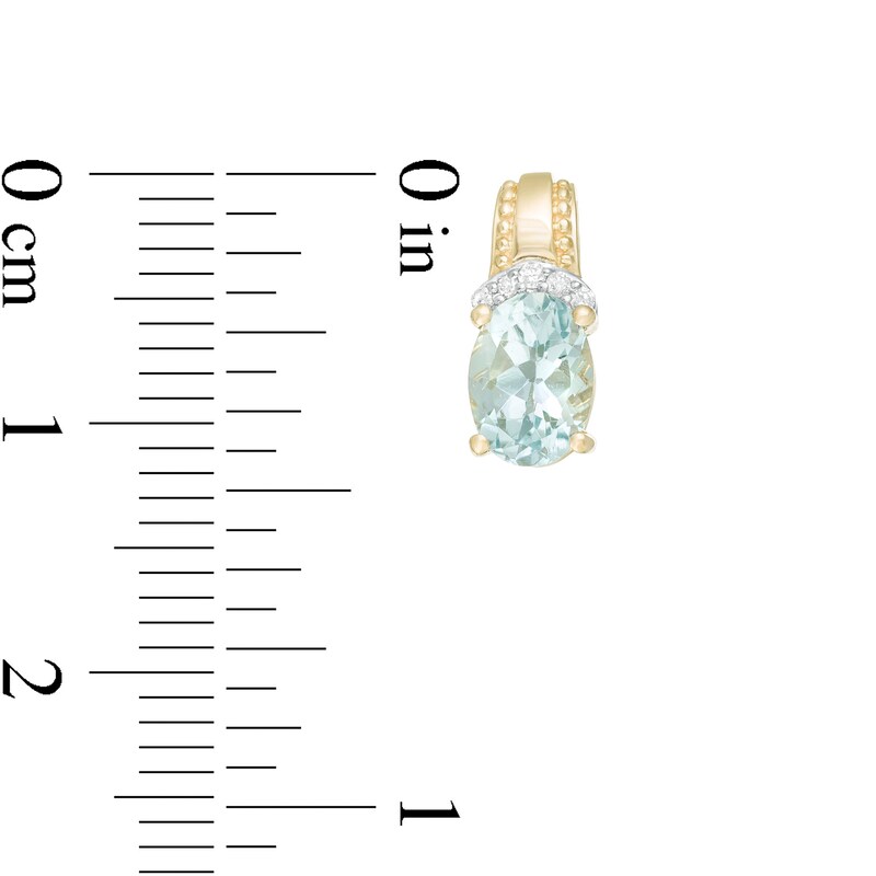 Main Image 3 of Oval Aquamarine and 1/20 CT. T.W. Diamond Beaded Drop Earrings in 10K Gold