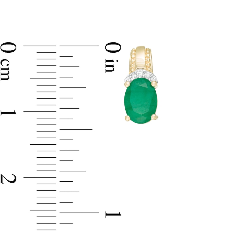Main Image 3 of Oval Emerald and 1/20 CT. T.W. Diamond Beaded Drop Earrings in 10K Gold