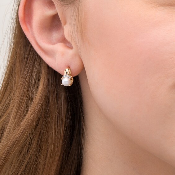 6.0mm Freshwater Cultured Pearl and 1/20 CT. T.w. Diamond Beaded Drop Earrings in 10K Gold