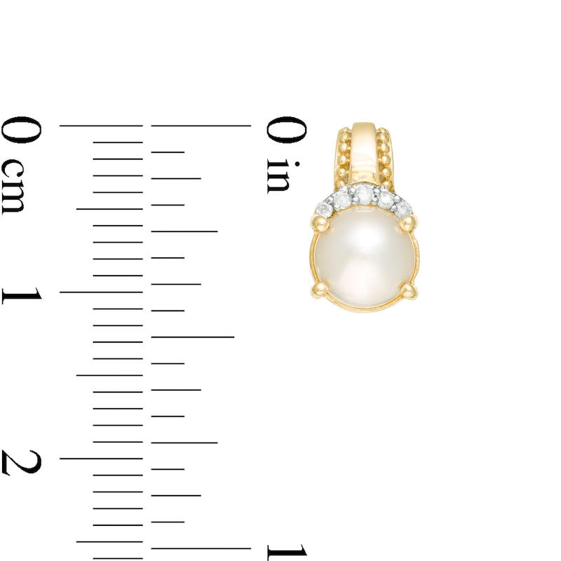 Main Image 3 of 6.0mm Freshwater Cultured Pearl and 1/20 CT. T.W. Diamond Beaded Drop Earrings in 10K Gold