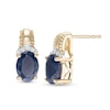 Thumbnail Image 1 of Oval Blue Sapphire and 1/20 CT. T.W. Diamond Beaded Drop Earrings in 10K Gold