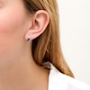 Thumbnail Image 2 of Oval Blue Sapphire and 1/20 CT. T.W. Diamond Beaded Drop Earrings in 10K Gold