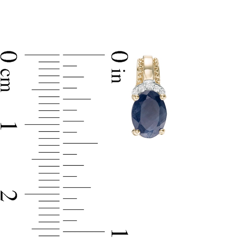 Main Image 3 of Oval Blue Sapphire and 1/20 CT. T.W. Diamond Beaded Drop Earrings in 10K Gold