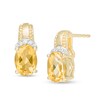 Thumbnail Image 1 of Oval Citrine and 1/20 CT. T.W. Diamond Beaded Drop Earrings in 10K Gold