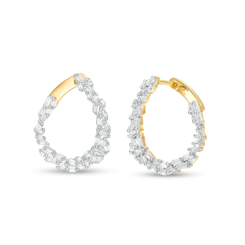 Main Image 1 of 1/2 CT. T.W. Baguette Diamond Scatter Hoop Earrings in 14K Gold