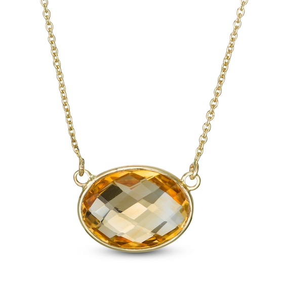 Sideways Faceted Oval Citrine Necklace in 10K Gold