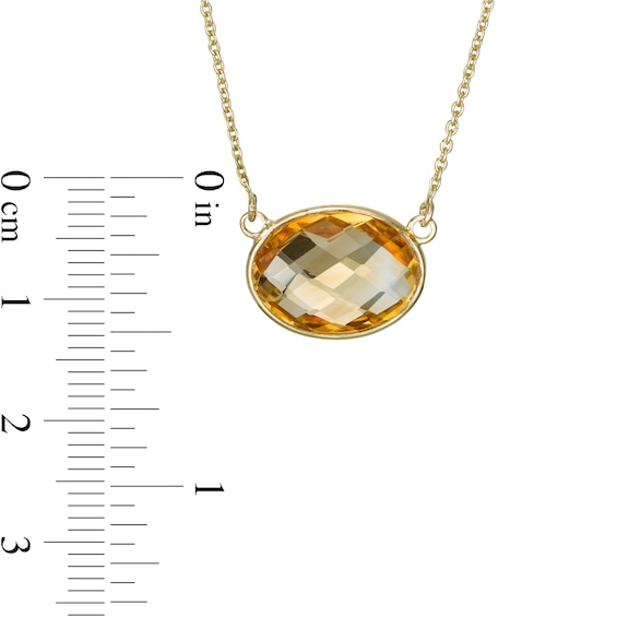 Sideways Faceted Oval Citrine Necklace in 10K Gold