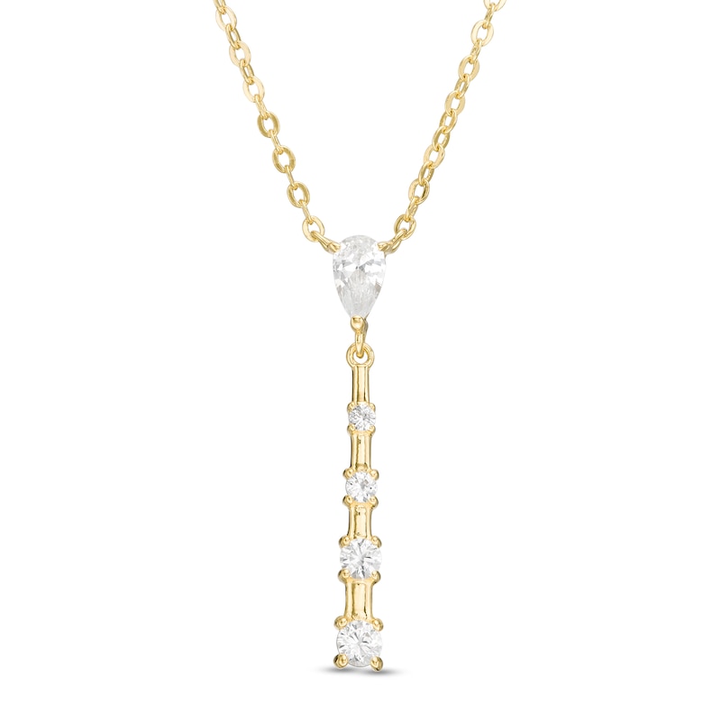 Main Image 1 of Pear-Shaped and Round Lab-Created White Sapphire Graduated "Y" Necklace in Sterling Silver with 18K Gold Plate