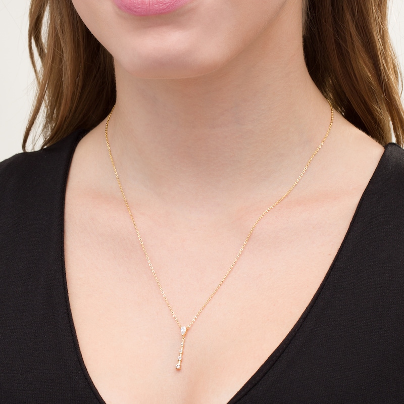 Main Image 2 of Pear-Shaped and Round Lab-Created White Sapphire Graduated "Y" Necklace in Sterling Silver with 18K Gold Plate