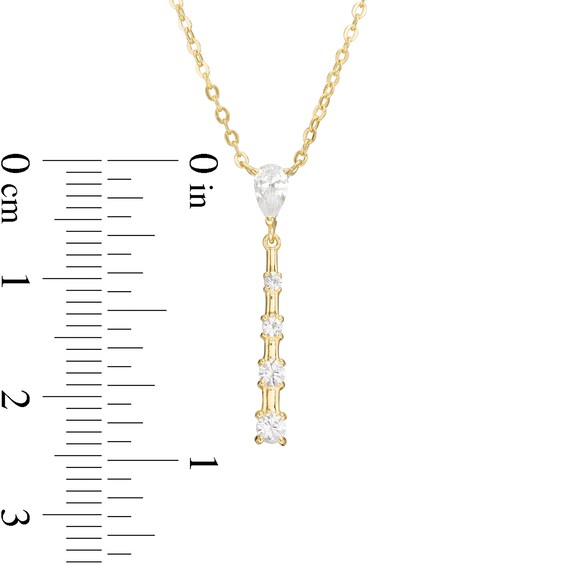 Pear-Shaped and Round Lab-Created White Sapphire Graduated "Y" Necklace in Sterling Silver with 18K Gold Plate