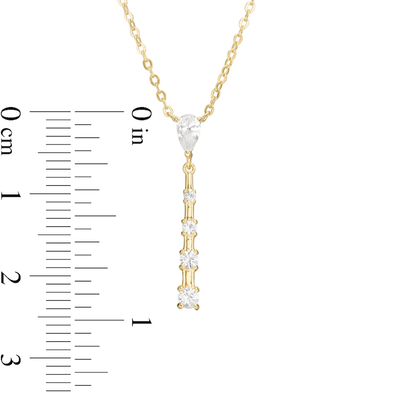 Main Image 3 of Pear-Shaped and Round Lab-Created White Sapphire Graduated "Y" Necklace in Sterling Silver with 18K Gold Plate