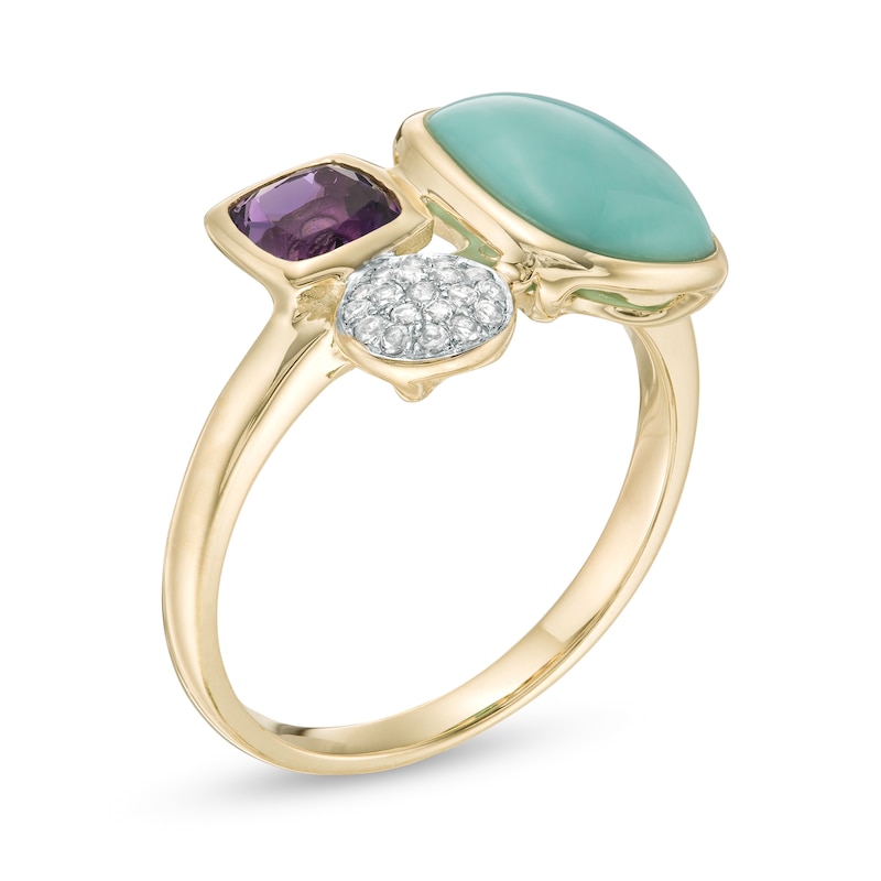 Main Image 3 of Turquoise, Amethyst and White Topaz Geometric Ring in 10K Gold