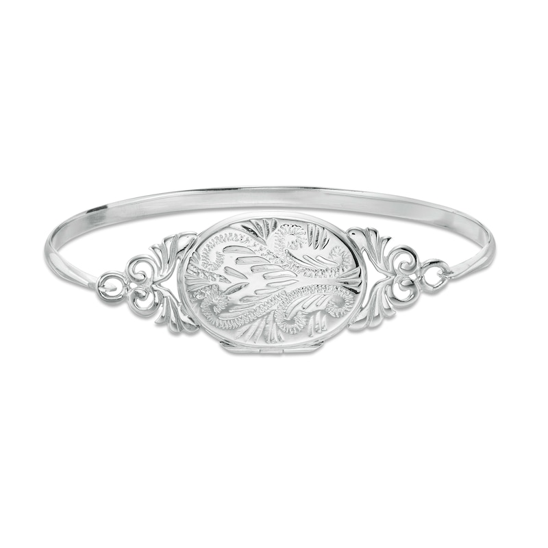 Vintage-Style Oval Locket Bangle in Sterling Silver