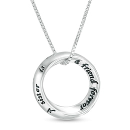 "A sister is a friend forever" Engraved Circle Outline Pendant in Sterling Silver - 16"