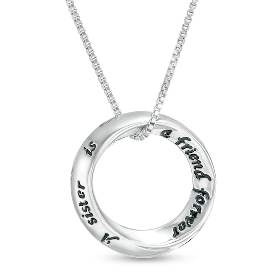 "A sister is a friend forever" Engraved Circle Outline Pendant in Sterling Silver - 16"