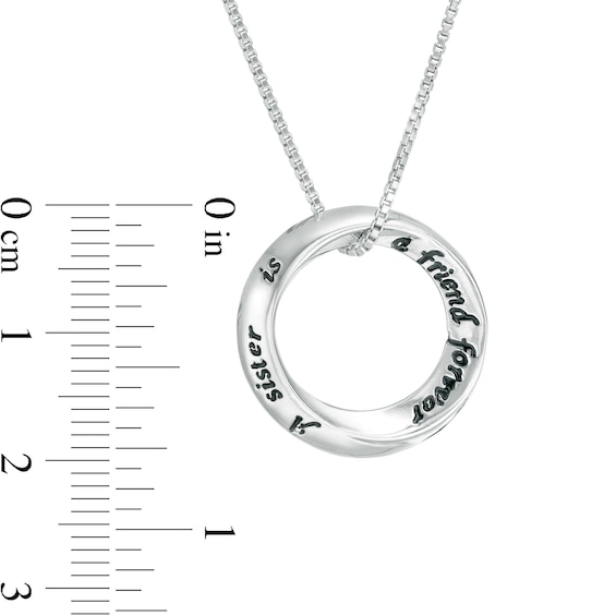 "A sister is a friend forever" Engraved Circle Outline Pendant in Sterling Silver - 16"