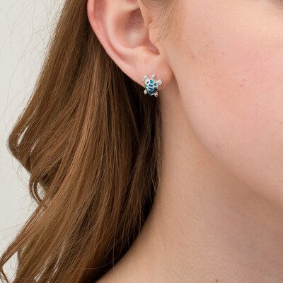 Created Blue Opal Open Circle Earrings with Cubic Zirconia in Sterling Silver