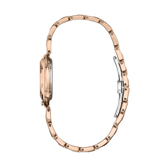 Ladies' Citizen Eco-DriveÂ® Disney Belle Diamond Accent Rose-Tone Watch with Mother-of-Pearl Dial (Model: Em0823-58D)