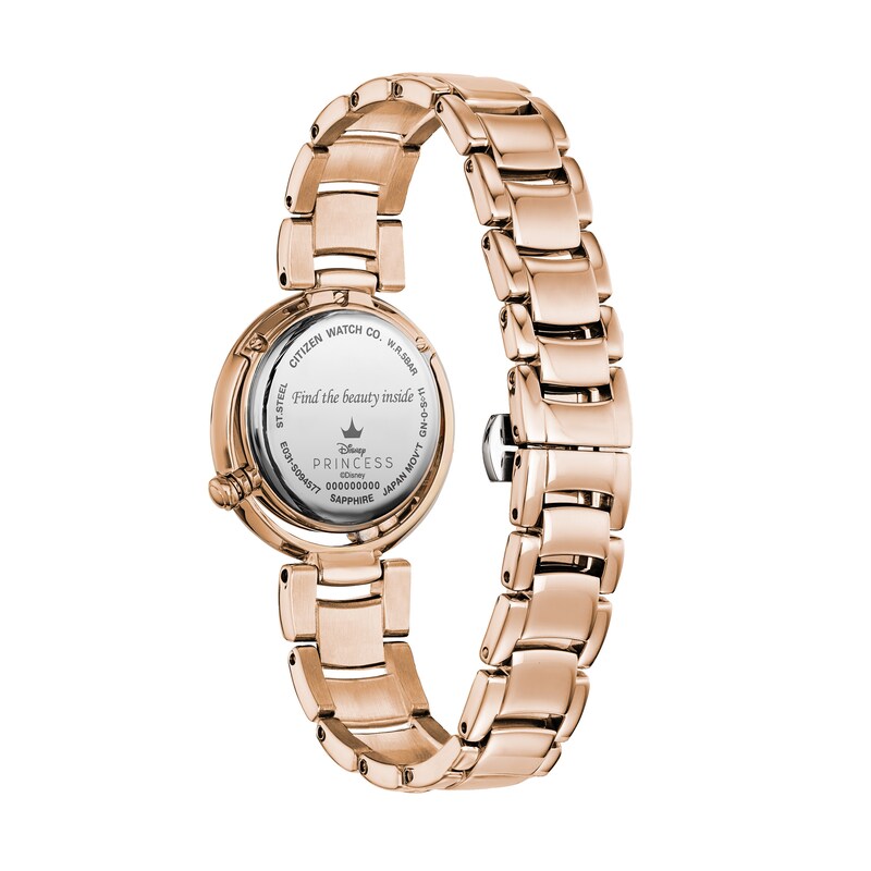 Main Image 3 of Ladies' Citizen Eco-Drive® Disney Belle Diamond Accent Rose-Tone Watch with Mother-of-Pearl Dial (Model: EM0823-58D)