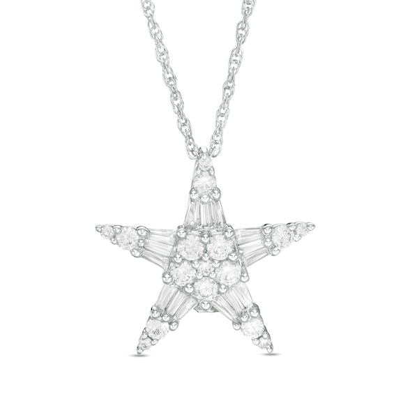 1 CT. T.w. Baguette and Round Diamond Star Pendant in 10K White Gold