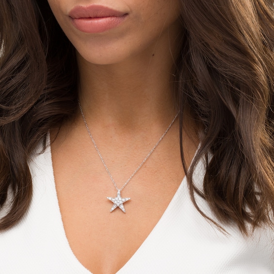 1 CT. T.w. Baguette and Round Diamond Star Pendant in 10K White Gold