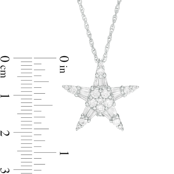 1 CT. T.w. Baguette and Round Diamond Star Pendant in 10K White Gold