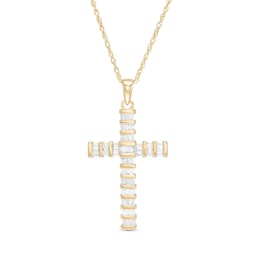 1/2 CT. T.W. Baguette and Round Diamond Cross Pendant in 14K Gold