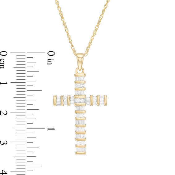 1/2 CT. T.w. Baguette and Round Diamond Cross Pendant in 14K Gold