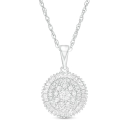 1/2 CT. T.W. Baguette and Round Diamond Triple Frame Circle Pendant in 10K White Gold