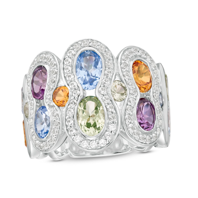 Oval Lab-Created Multi-Color and White Sapphire Art Deco Infinity Ring in Sterling Silver