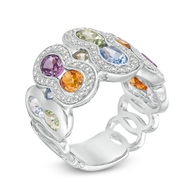 Oval Lab-Created Multi-Color and White Sapphire Art Deco Infinity Ring in Sterling Silver