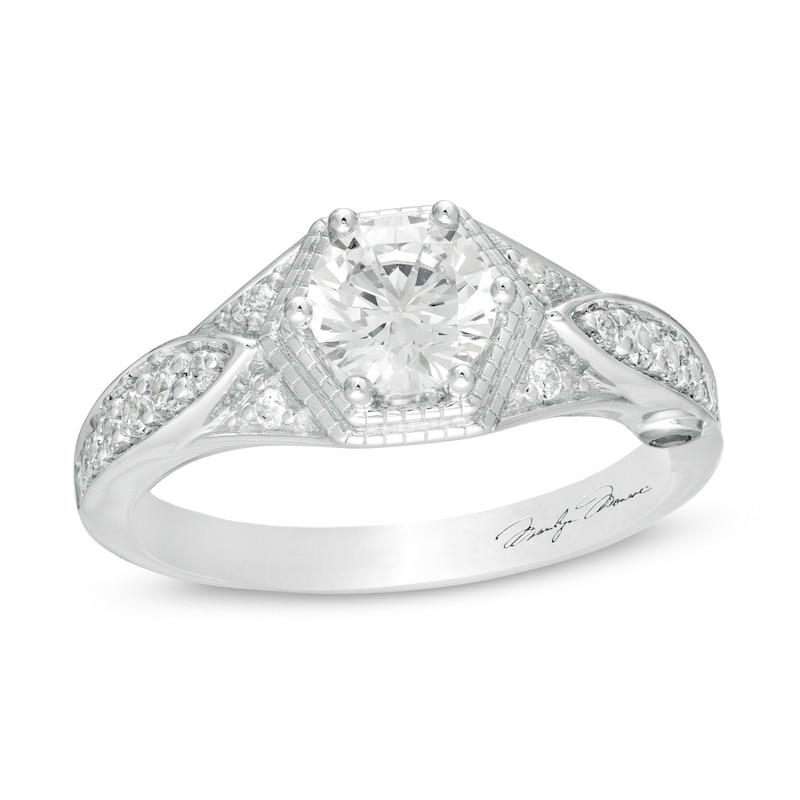 Main Image 1 of Marilyn Monroe™ Collection 1 CT. T.W. Diamond Hexagonal Frame Art Deco Engagement Ring in 14K White Gold