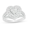 Thumbnail Image 0 of 1 CT. T.W. Heart-Shaped Multi-Diamond Double Frame Split Shank Ring in 10K White Gold