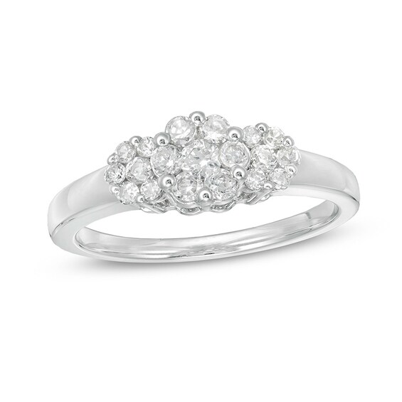 1/2 CT. T.w. Multi-Diamond Triple Flower Ring in 10K White Gold