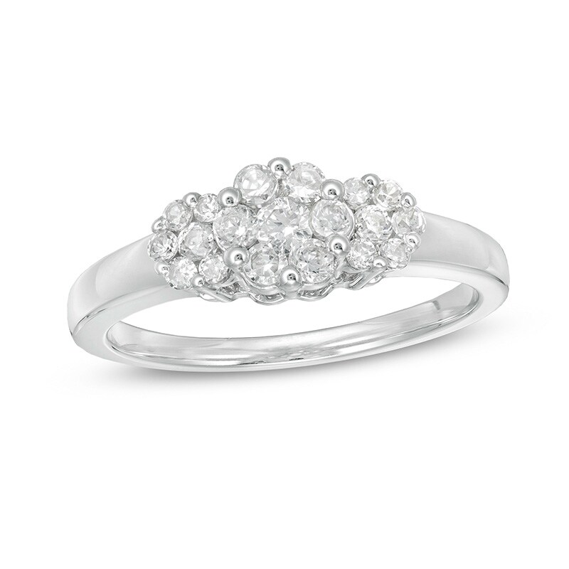 Main Image 1 of 1/2 CT. T.W. Multi-Diamond Triple Flower Ring in 10K White Gold