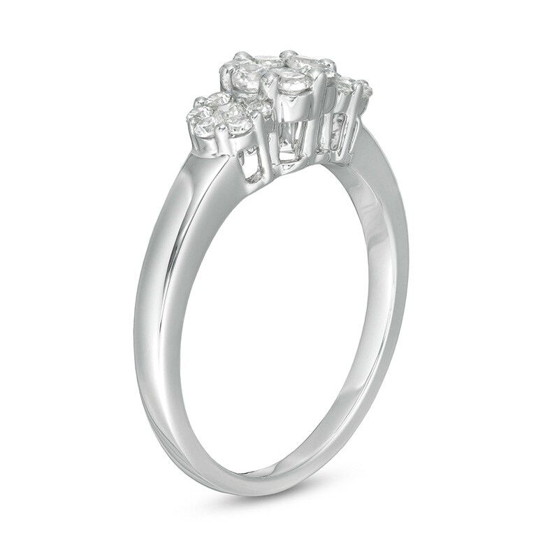Main Image 2 of 1/2 CT. T.W. Multi-Diamond Triple Flower Ring in 10K White Gold