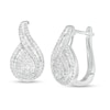 Thumbnail Image 1 of 3/4 CT. T.W. Baguette and Round Diamond Teardrop Frame Hoop Earrings in 10K White Gold