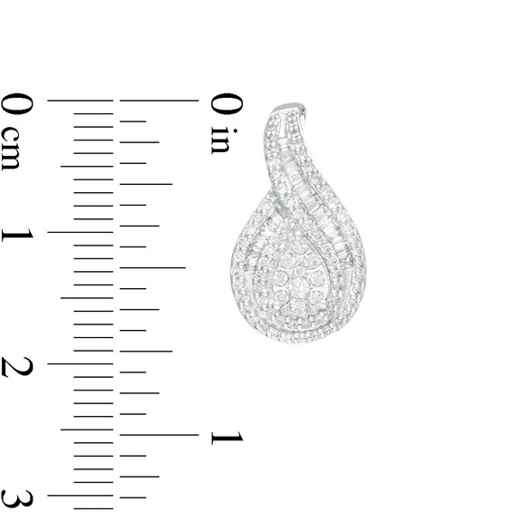 3/4 CT. T.w. Baguette and Round Diamond Teardrop Frame Hoop Earrings in 10K White Gold