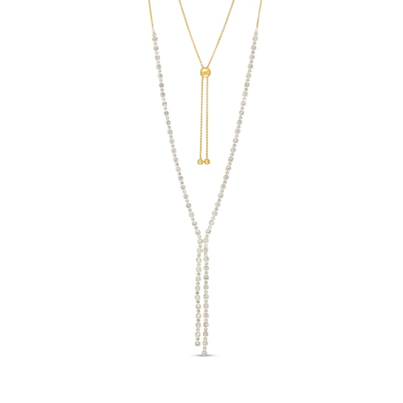 Lab-Created White Sapphire Lariat "Y" Necklace in Sterling Silver with 18K Gold Plate - 26"