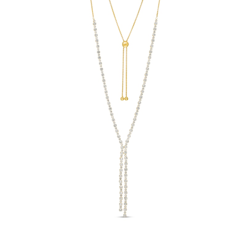 Main Image 1 of Lab-Created White Sapphire Lariat &quot;Y&quot; Necklace in Sterling Silver with 18K Gold Plate - 26&quot;