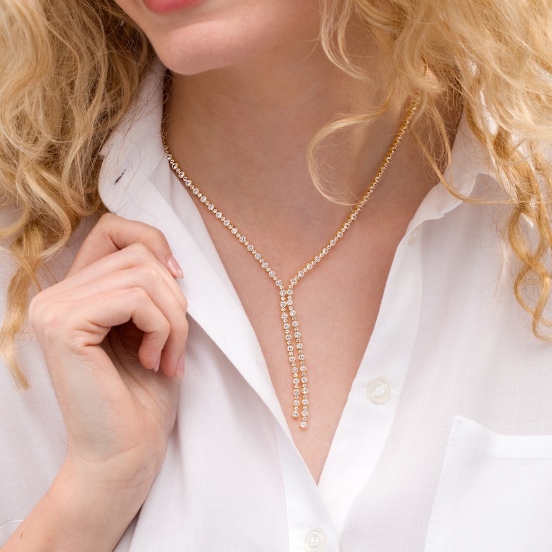 Main Image 2 of Lab-Created White Sapphire Lariat &quot;Y&quot; Necklace in Sterling Silver with 18K Gold Plate - 26&quot;