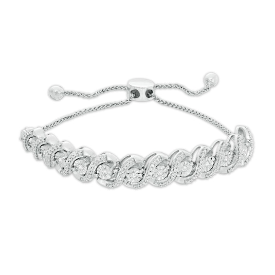 1/2 CT. T.w. Diamond Cascading "S" Bolo Bracelet in Sterling Silver - 9.5"