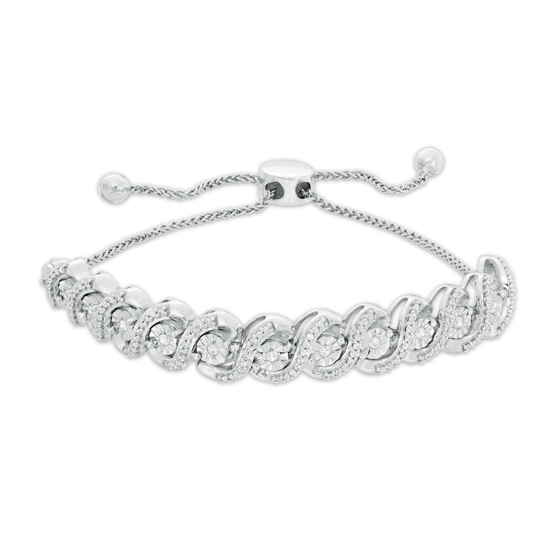 Main Image 1 of 1/2 CT. T.W. Diamond Cascading "S" Bolo Bracelet in Sterling Silver - 9.5"
