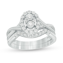 1/8 CT. T.W. Composite Diamond Oval Frame Twist Shank Vintage-Style Bridal Set in Sterling Silver