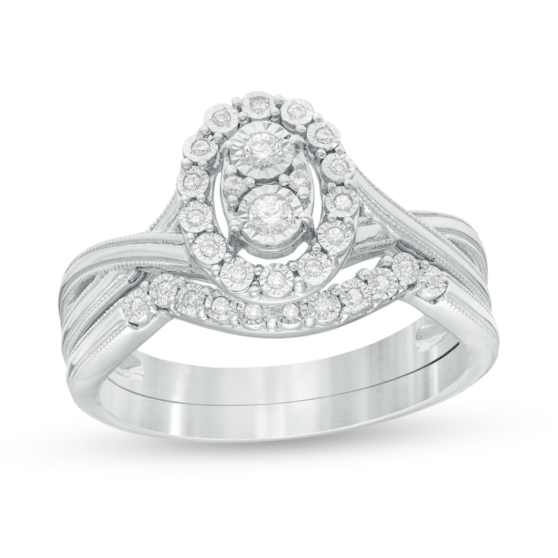 Main Image 1 of 1/8 CT. T.W. Composite Diamond Oval Frame Twist Shank Vintage-Style Bridal Set in Sterling Silver