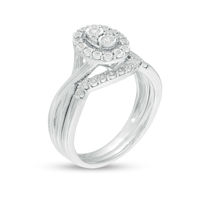 Main Image 3 of 1/8 CT. T.W. Composite Diamond Oval Frame Twist Shank Vintage-Style Bridal Set in Sterling Silver