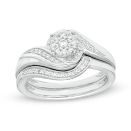 1/4 CT. T.W. Composite Diamond Frame Bypass Bridal Set in Sterling Silver