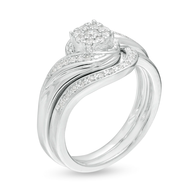 Main Image 3 of 1/4 CT. T.W. Composite Diamond Frame Bypass Bridal Set in Sterling Silver