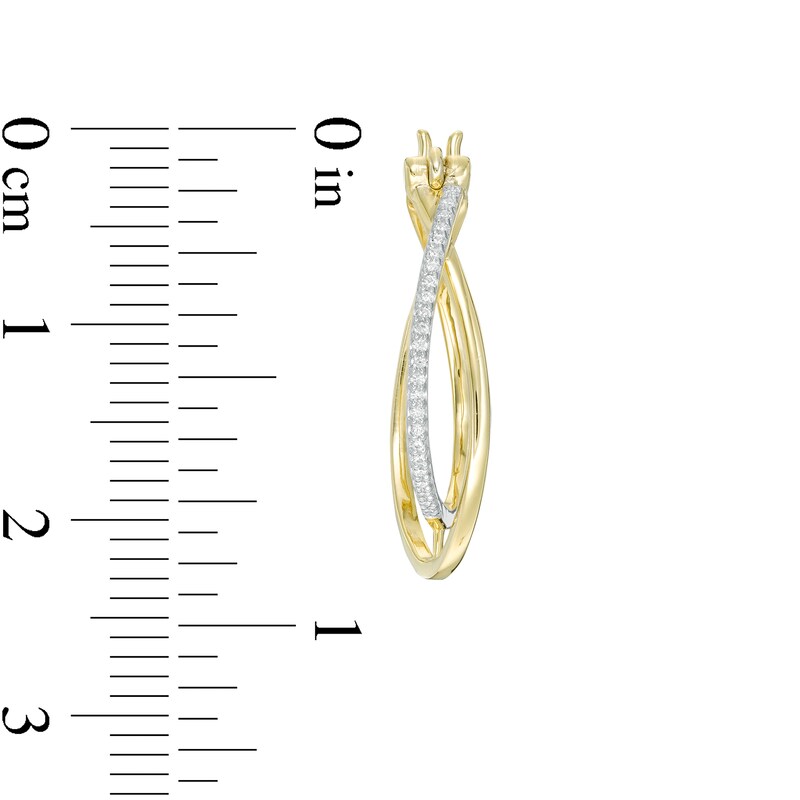 Main Image 2 of 1/8 CT. T.W. Diamond Crossover Hoop Earrings in 10K Gold