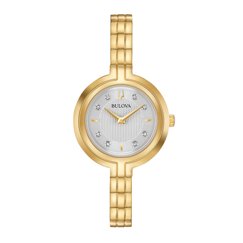 Ladies' Bulova Rhapsody Diamond Accent Gold-Tone IP Watch with Silver-Tone Dial (Model: 97P144)